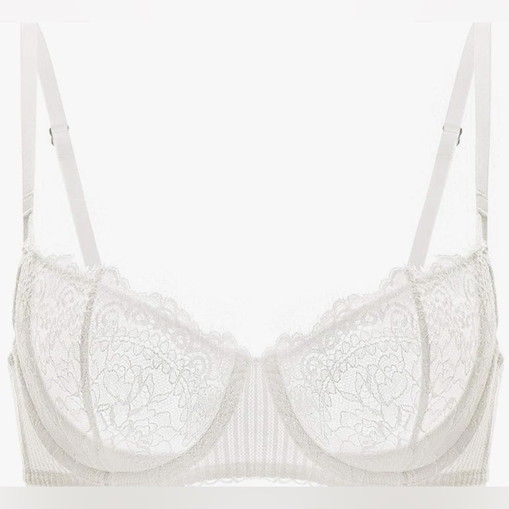 DOBREVA Women's Sexy Lace Push Up Bra Sheer Balconette Underwire Unlined 36B